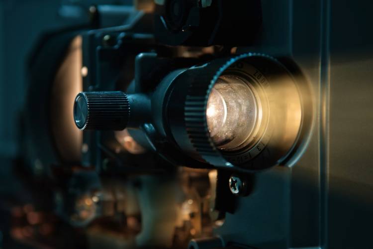 close up of a movie camera lens