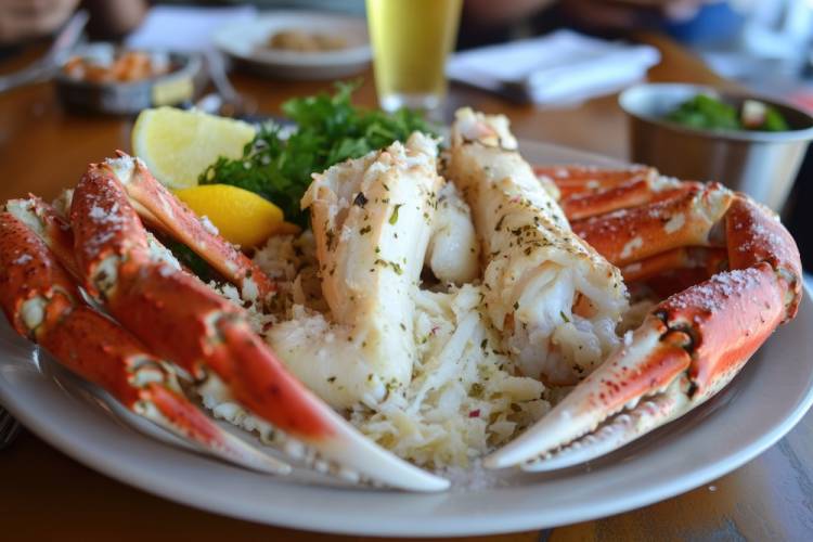 Seafood dinner featuring large crab at a Key West restaurant