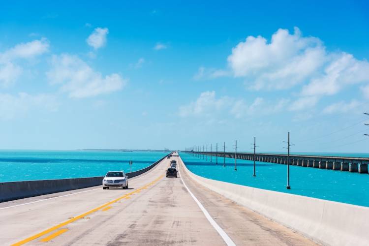Road over the ocean on the way to Key West, Florida